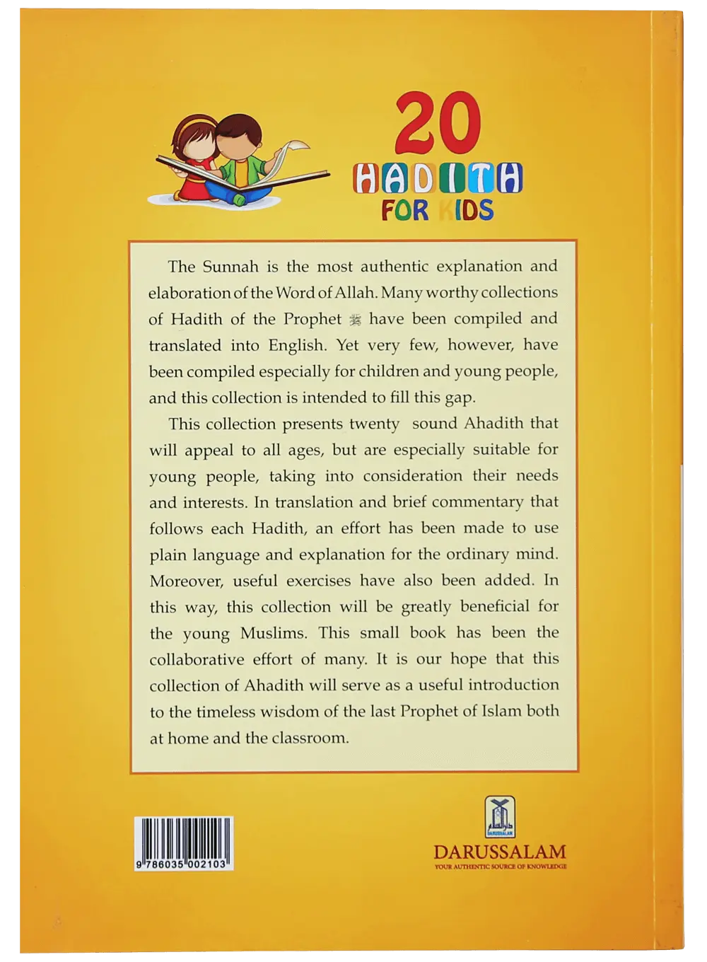 20 Hadith for Kids by Maulvi Abdul Aziz, back cover, Darussalam Publishers