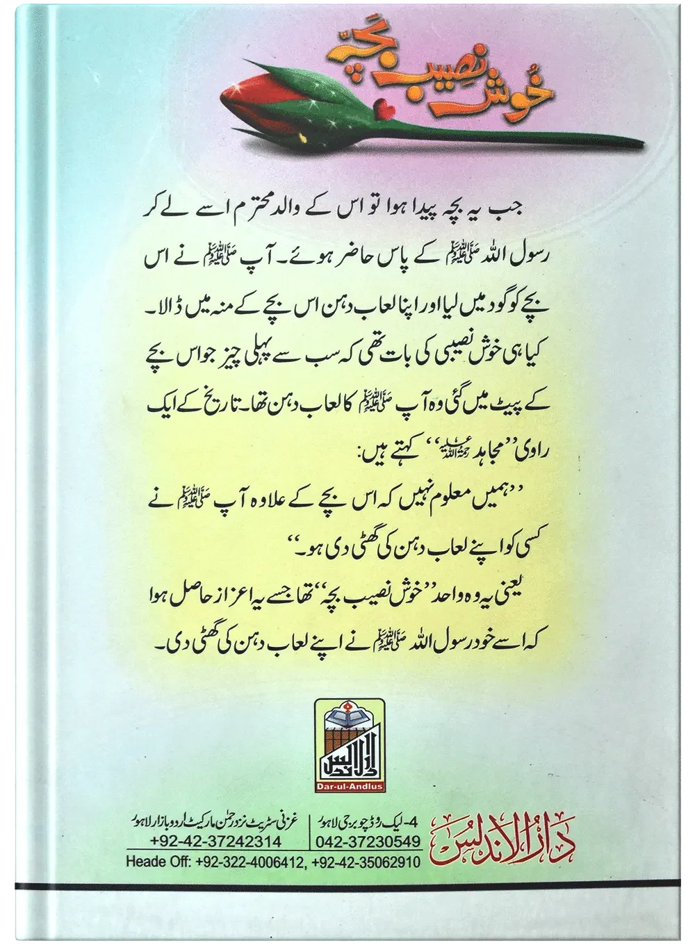Khush Naseeb Bacha by Muhammad Usman, back cover, Dar Ul Andlus