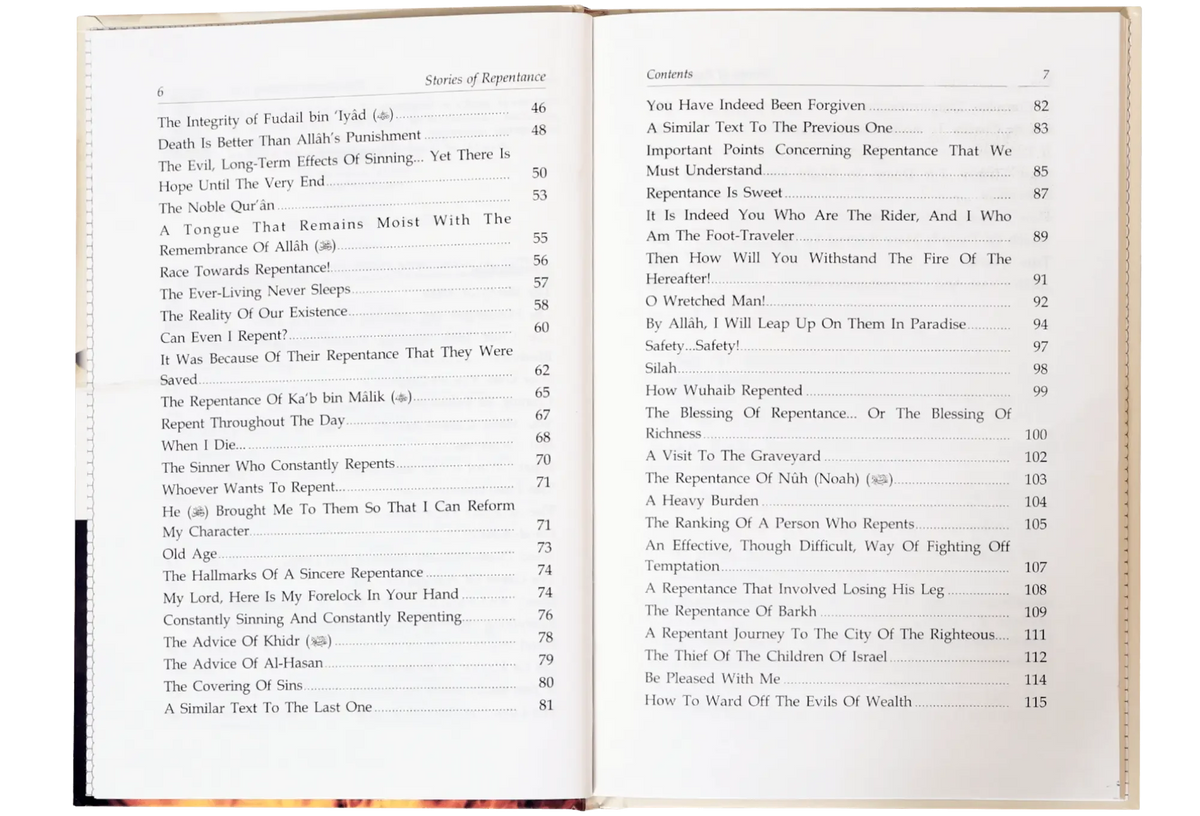 Stories of the Repentance by Muhammad Abdu Mughawari, contents page, Darussalam Publishers