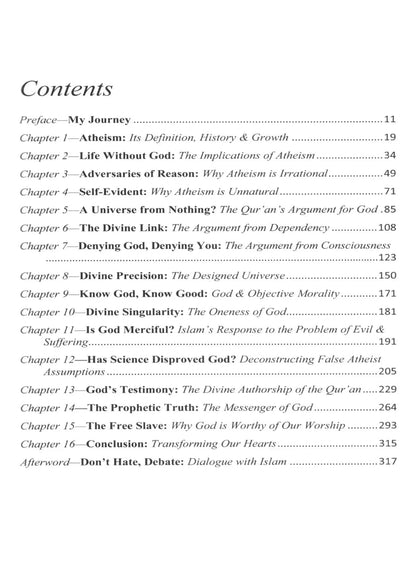 The Divine Reality: God, Islam & The Mirage of Atheism by Hamza Andreas Tzortzis, contents page