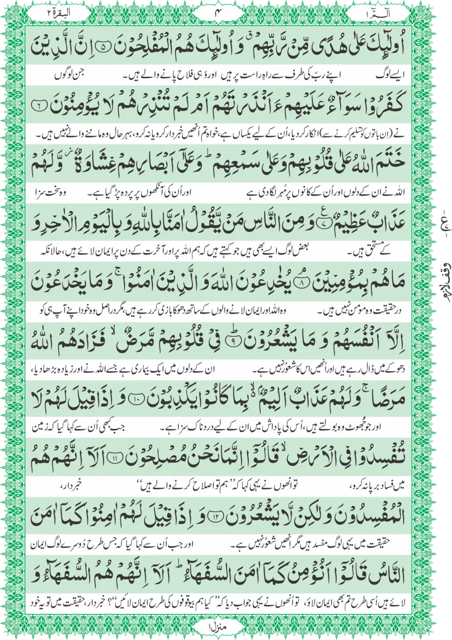 Translation of the Holy Quran(Between the Lines ) 1S 